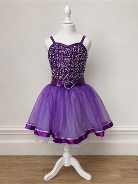 Purple Sequin Tulle Kids Costume Dress